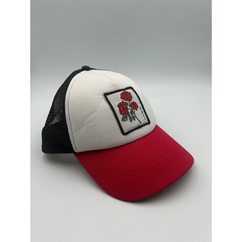 Red Rose Patch Trucker Hat Mesh Snapback Cap White Black Red Floral B1269